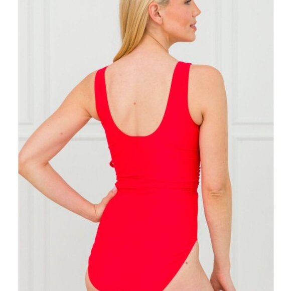 RuffleButts Women's Wrap One Piece Swimsuit, Vintage Red, size XS - Picture 3 of 7